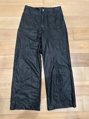 Maeve By Anthropologie The Colette Faux Leather Crop Wide-Leg Pants Sz 28 Black